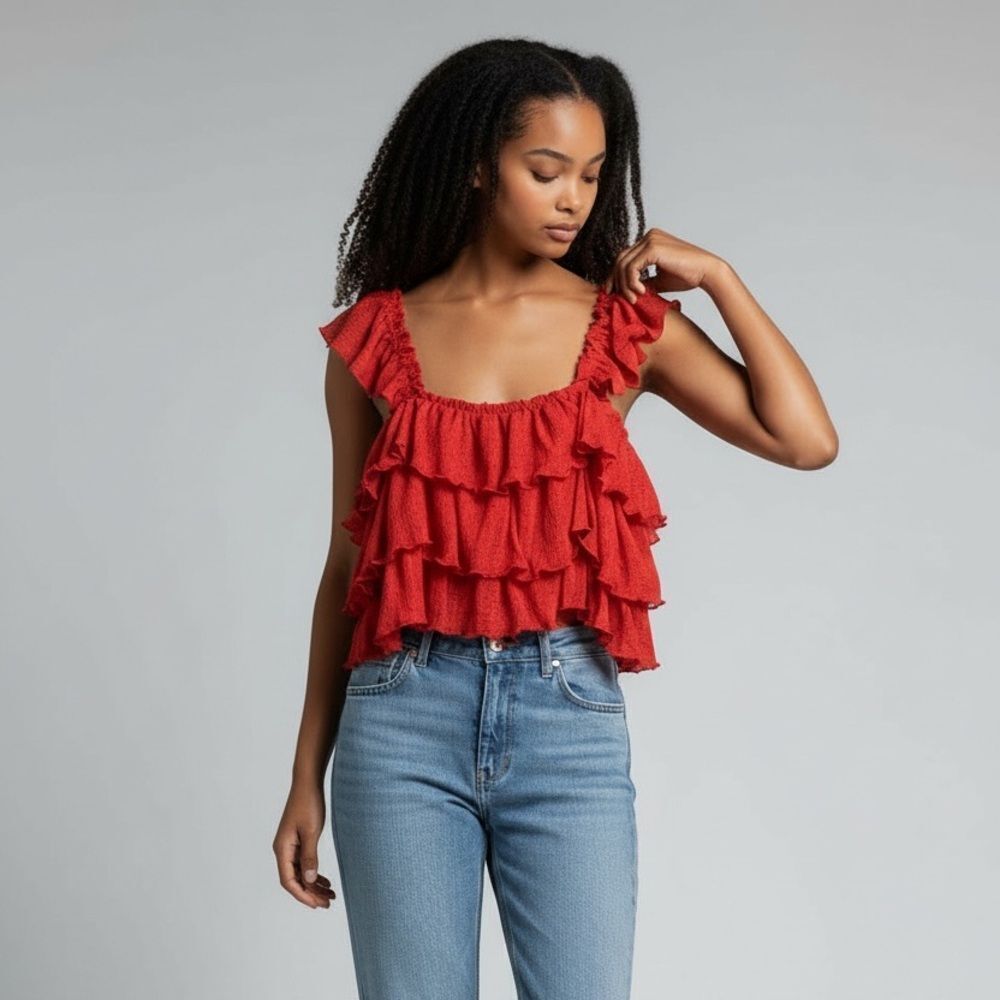 Free People Red Ruffle Tank Top